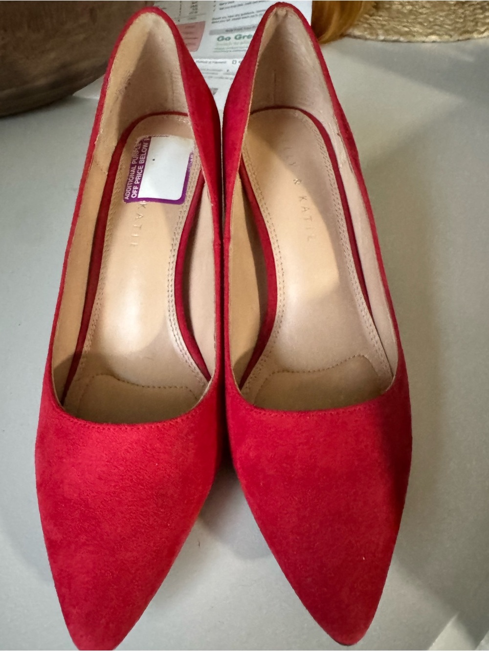 Kelly & Katie Red Pointed Toe Suede Heels